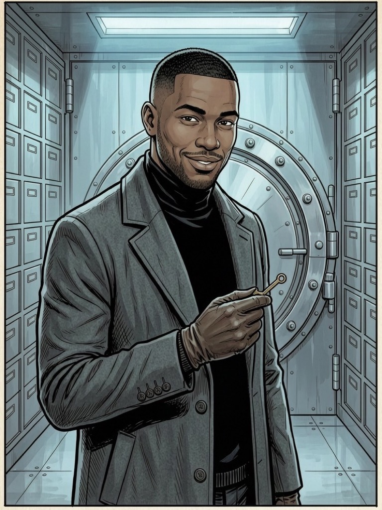 Jules Okonkwo-Hart — The safecracker you've chased for two years. Locked in a Hatton Garden vault with you until the time-lock opens at six. The police arrive at five past.