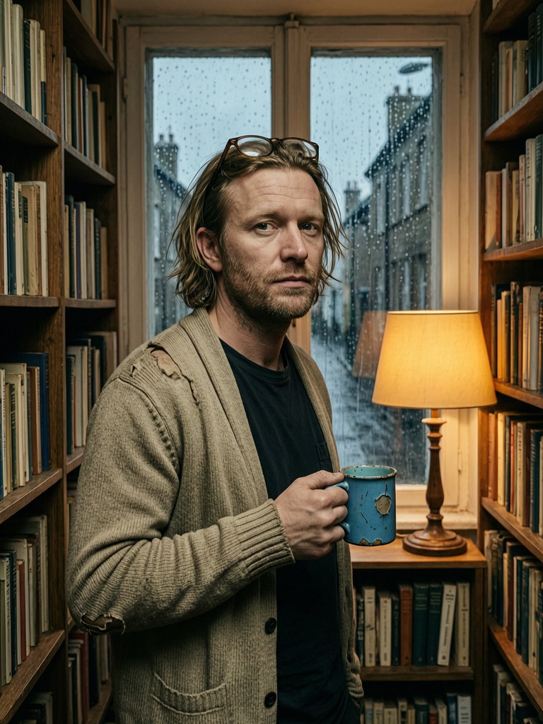 Theo Lindqvist — Runs a 24-hour bookshop in Stockholm. Insomniac. Knows which shelf you need before you do.